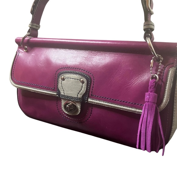 Coach Willis EUC Legacy City Colorblock Magenta Leather Satchel Crossbody - Picture 5 of 14